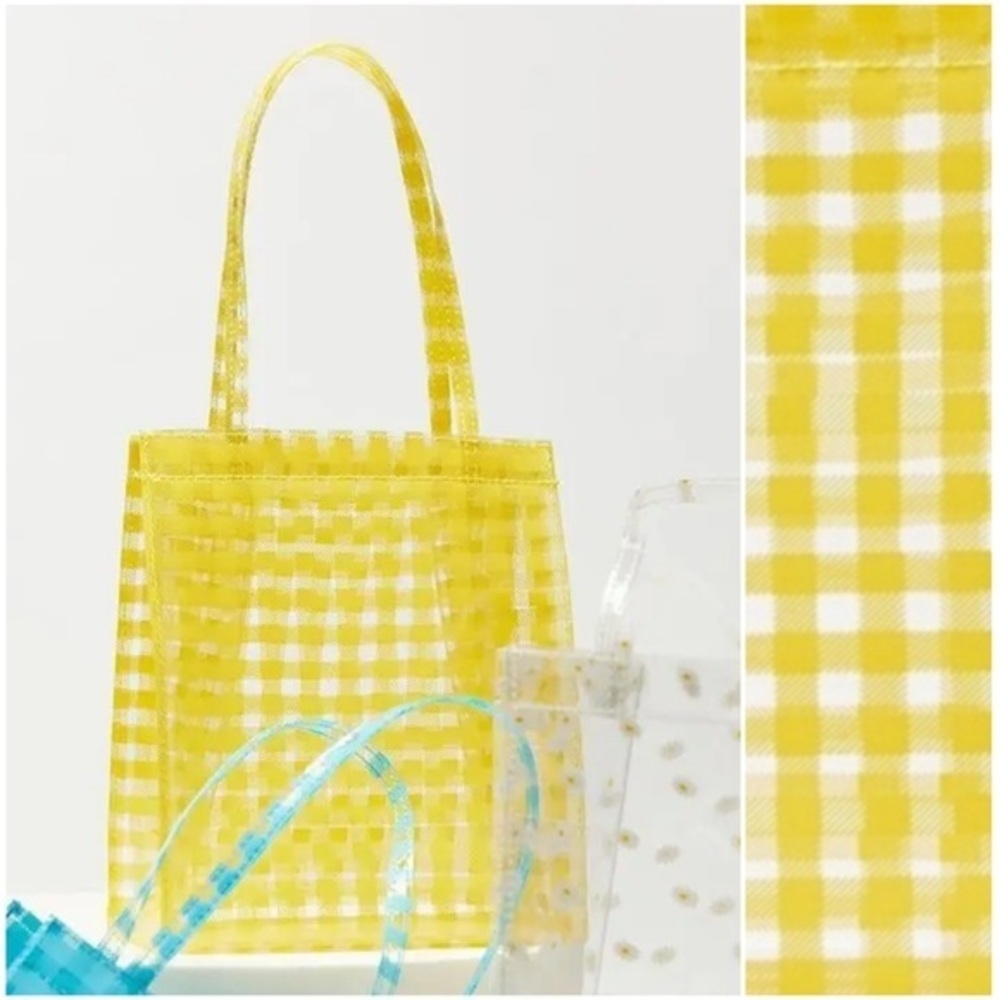 Urban Outfitters Bright Yellow Gingham Checkered Polyvinyl Small Tote Carryall